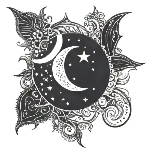 Simple Moon And Stars And Sun But Moon Is The Main