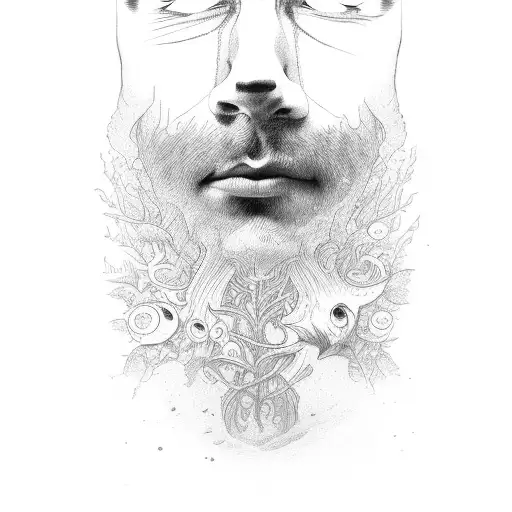 Man's Lower Face In River In Forest