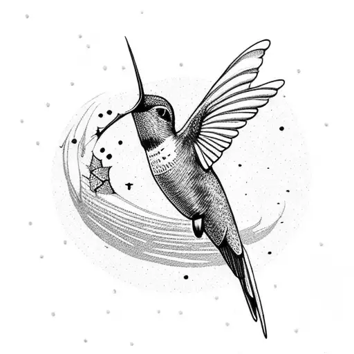 Hummingbird Lines Dots Stars Fly Wings