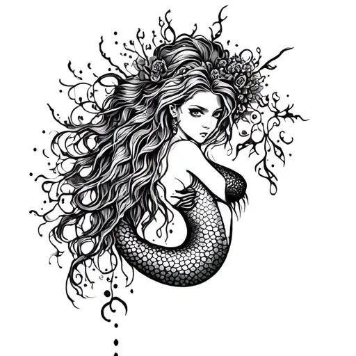 Create A Gothic Style Tattoo Design Featuring A Mermaid