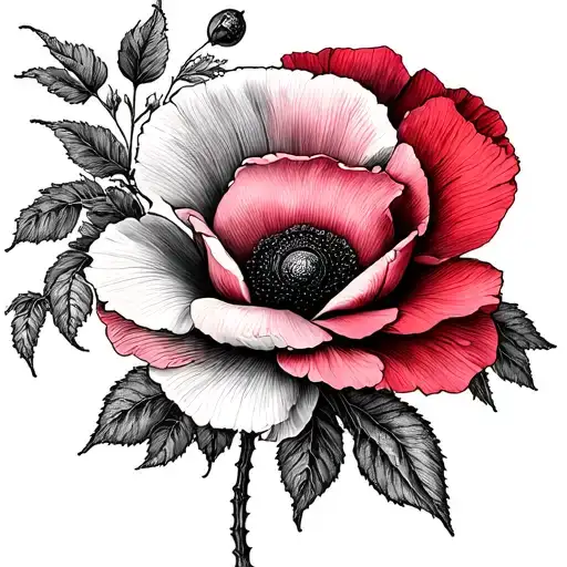 Coquelicot Et Rose Intertwined Representing The Client's