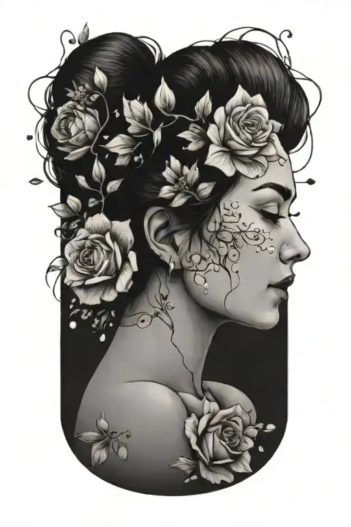 Sketch Of A Woman With Flowers Coming From The Top Of Her Head