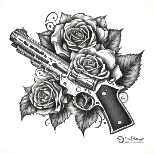 A Gun And Roses Intertwined To Symbolize The Client's Love For Firearms And Nature