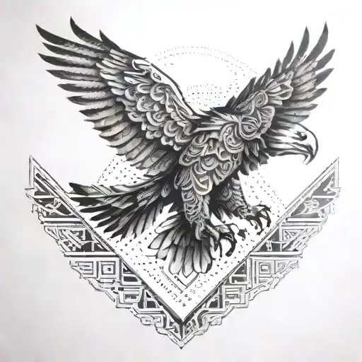 Intricate Aztec Eagle Design Incorporating Geometric Patterns