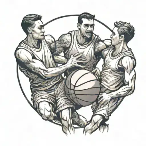 Father And Sons Playing Basketball