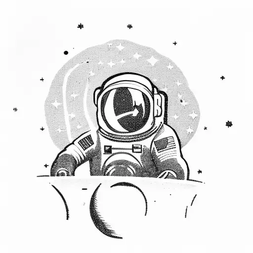 Astronaut In A Slim Spacesuit In Space Looking At Stars While Sitting In A Chair