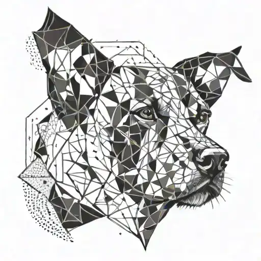 A Geometric Design Incorporating A Dog Silhouette And Musical Symbols Intertwined
