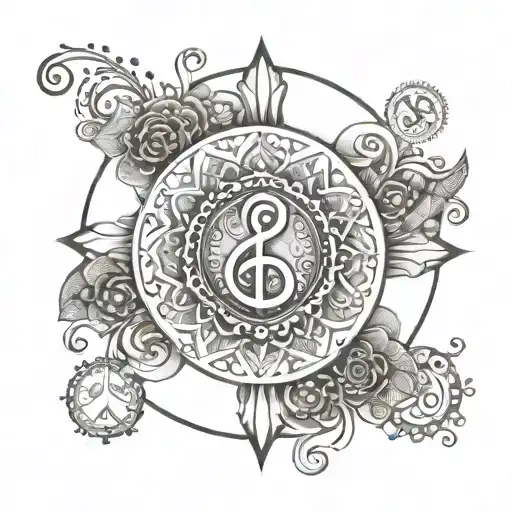 A Mandala Design Incorporating Music Notes And Symbols Of Peace And Love
