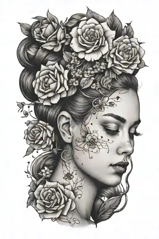 Woman With Flowers Coming From The Top Of Her Head