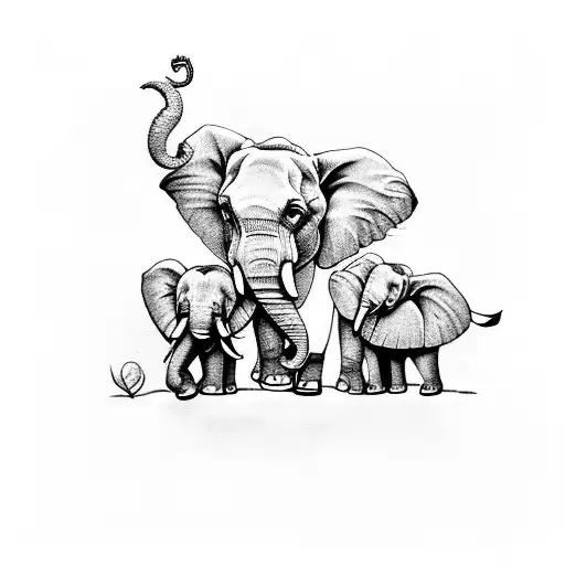 Elephant Parents And Baby