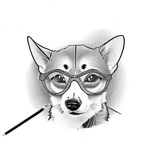 Cartoon Female Corgi With Glasses Reading