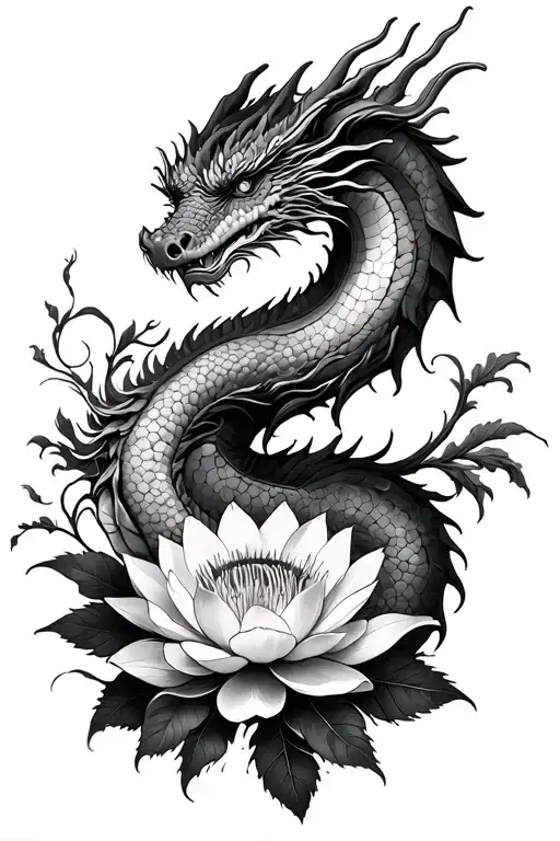 Dragon And Lotos Flower