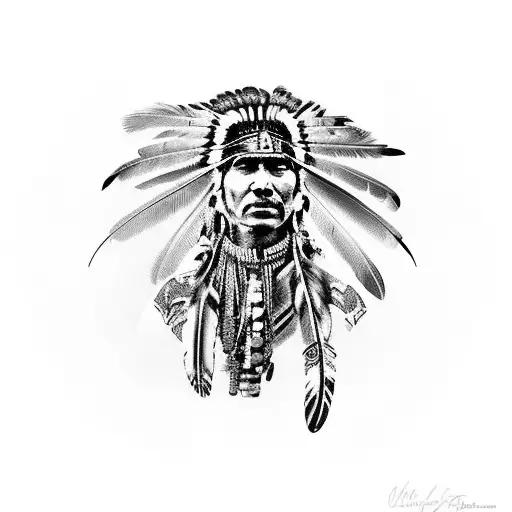 Brazilian Native Indian With Feather Headdress And War Painting With Big Covered Brests