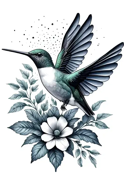 Hummingbird Flying With Floral Design