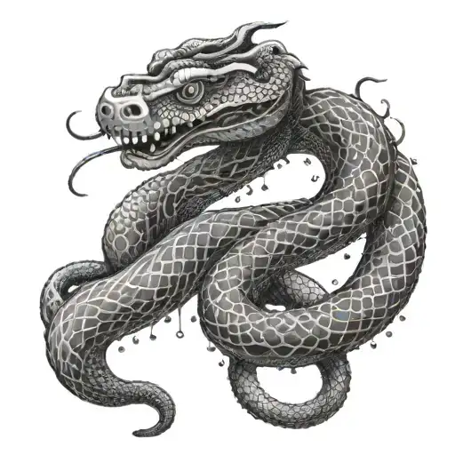 A Snake Intertwined With A Mythical Creature From Japanese Mythology