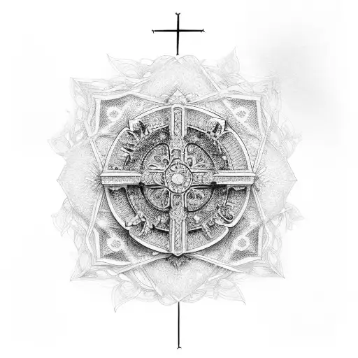 A Delicate Cross Made Up Of Intricate Architectural Lines And An Imperfect Circle In The Background