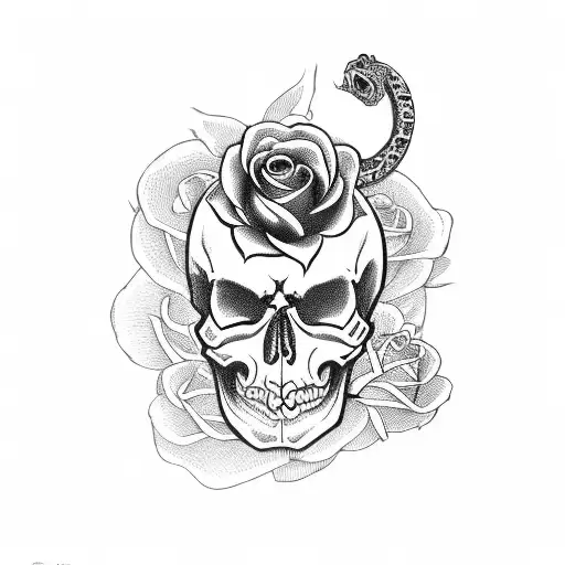 Skull With Roses And Serpent