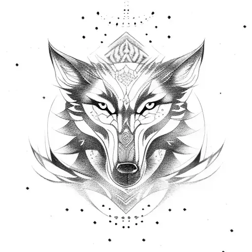 Nordic Mitology With Valkyre And Wolf