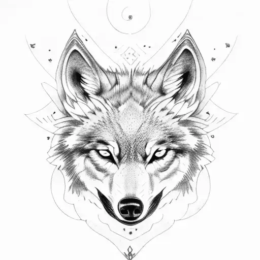 Blue Eye Wolf With Purple Rose And Doves