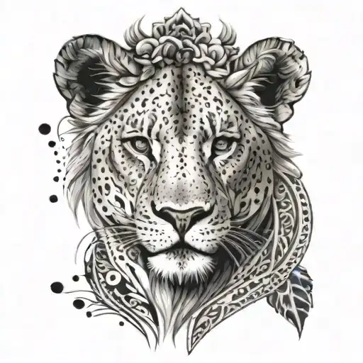 A Lioness Portrait With Delicate Linework Ornemental Details