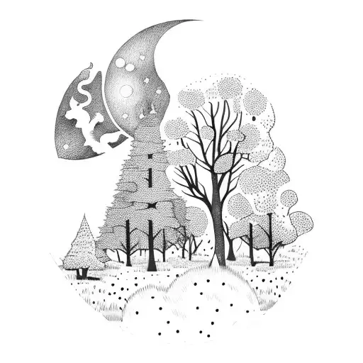 Night Forest With Moon And Animals