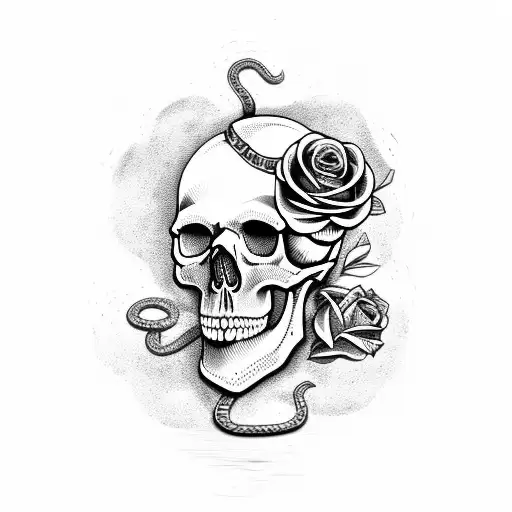 Skull With Snake And Rose