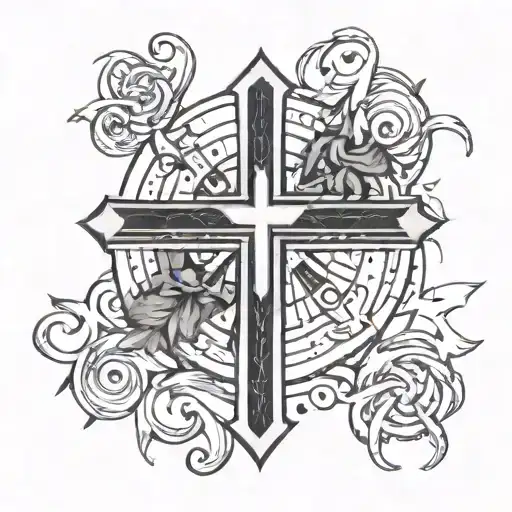 Create A Tattoo Design Featuring A Masculine Symbol Intertwined With A Christian Cross