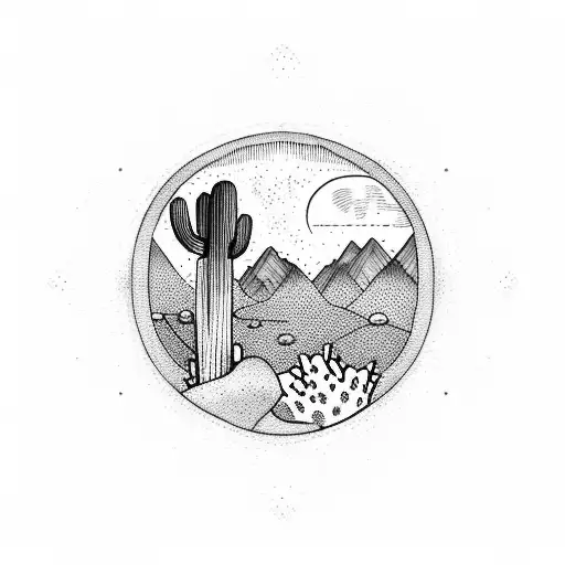 Circle With Mountains And Cactus Inside The Circle