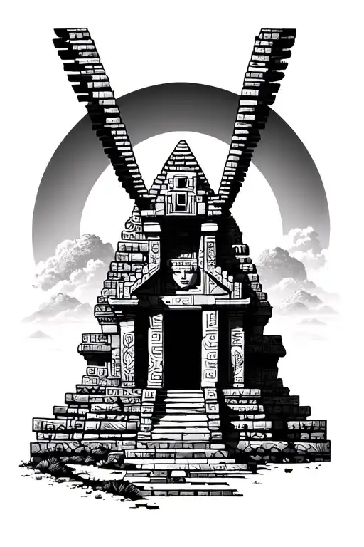 Aztec Temple With Sunrise Background