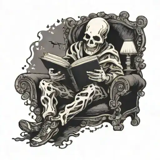 A Ghostly Figure Reading A Scary Book With A Sinister Smile