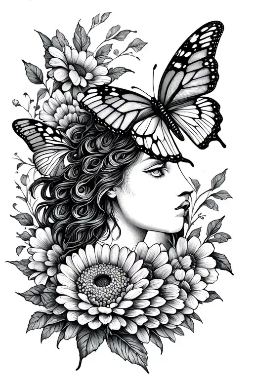 Virgo Zodiac Sign Ancient Greece With Butterflys Souronding And Chrysanthemums