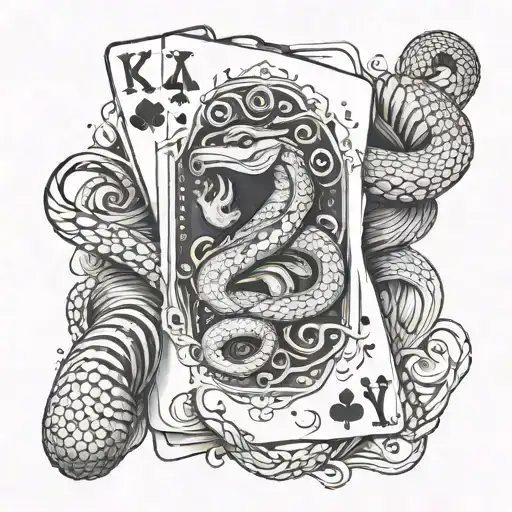 A Royal Flush Hand Of Poker Cards With A Snake Wrapped Around It