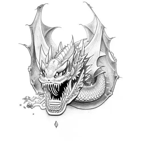 Dragon Breathing Fire On A Crumbling Castle