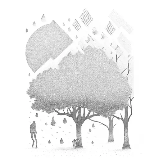 Park Bleachers Surrounded My Rain With An Oak Tree