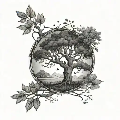 A Nature Scene With Your Children's Names Hidden Within The Branches Of A Tree