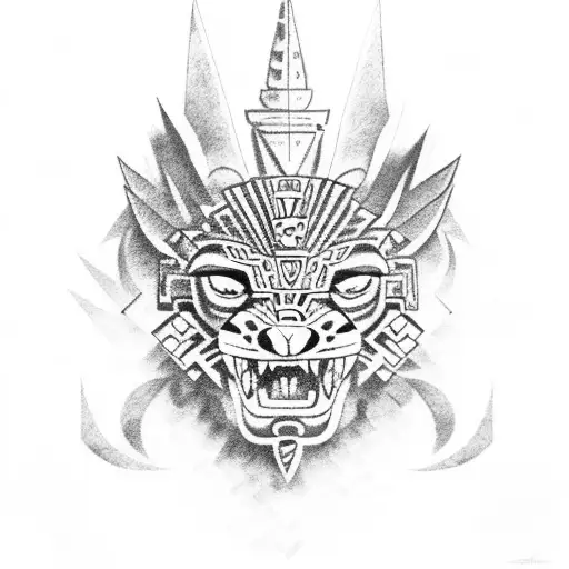 Aztec Jaguar Warrior On Pyramid