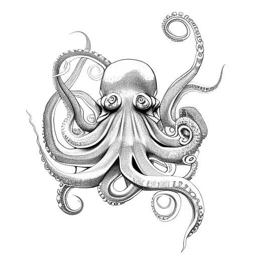 Octopus With Hourglass And Roses And Flowers