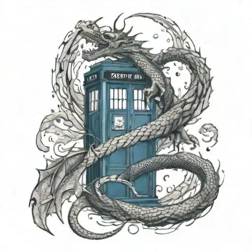 A Tattoo Design Of A Dragon Wrapped Around The Tardis From Doctor Who