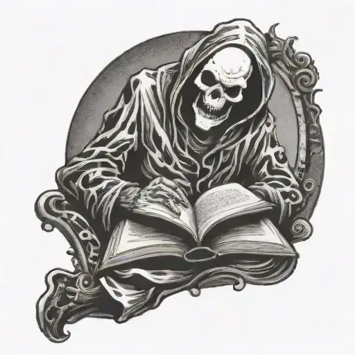 A Cute Ghostly Figure Reading A Scary Book With A Sinister Smile