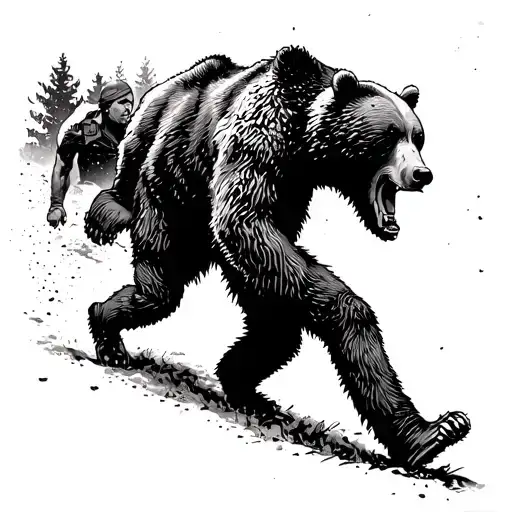 Injured Bear Chasing Man Walking Forward