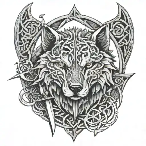 Celtic Knot Wolf And Sword Viking