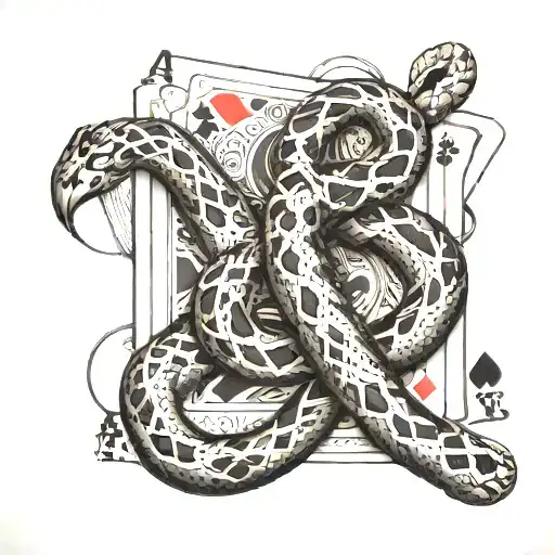 A Royal Flush Hand Of Poker Cards With A Snake Wrapped Around It