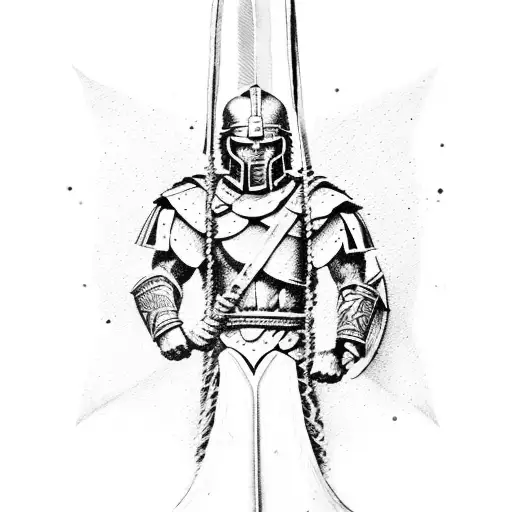 A Spartan Warrior Wielding A Sword In A Dotwork Style