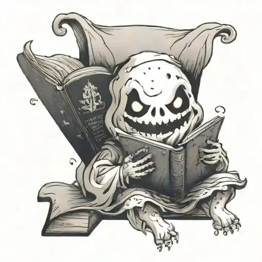 A Cute Ghost Reading A Scary Book With A Sinister Smile