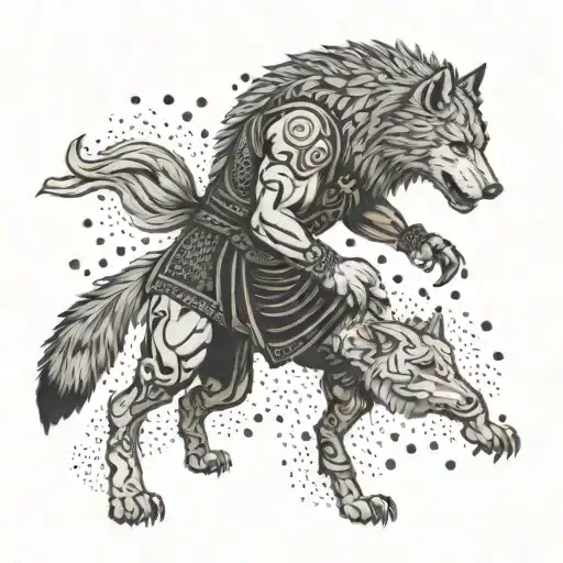 Nordic God Battling A Wolf