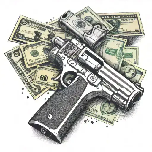 A Gun Morphing Into A Stack Of Cash With A Quote About Success