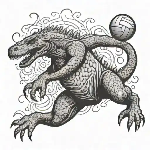 A Volleyball Player Jumping Over A Flaming Comodo Dragon