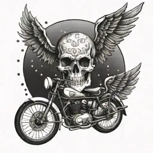 A Bike With Wings Flying Towards A Skull-shaped Sun