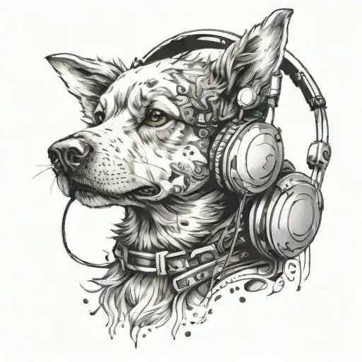 An Anime-inspired Dog With A Headset Listening To Music