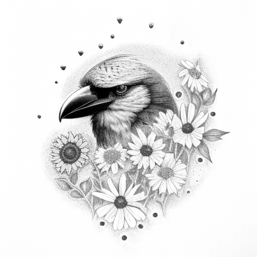 Crow With Wildflowers And Sunflowers Sternum
